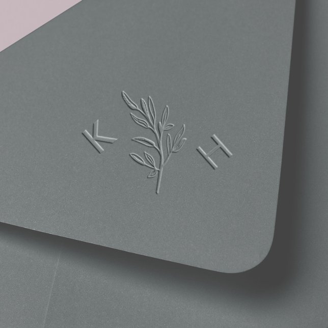 Elegant Minimal Wedding Monogram Greenery Leaves Embosser (Modern Greenery Laurel Branch Wedding Monogram Embosser.)
