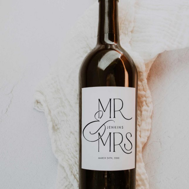 Elegant Minimal Wedding Personalized Wine Label (Elegant Black and White Wedding Wine Label)