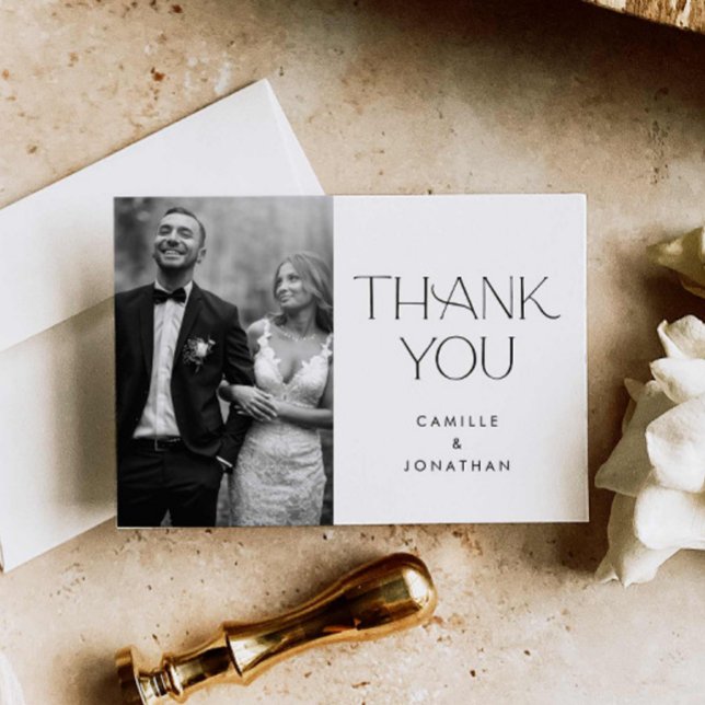 Elegant Minimal Wedding Photo Thank you card (Elegant Simple Photo Wedding Thank you card)