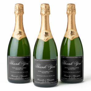 Elegant Minimal Wedding Thank You White on Black Sparkling Wine Label
