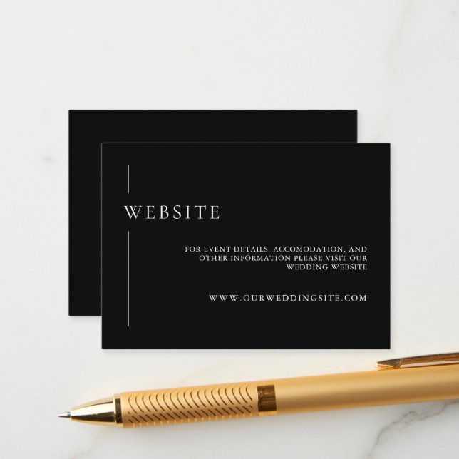Elegant Minimal Wedding Website Black & White  Enclosure Card (Front/Back In Situ)