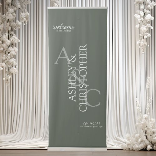 Elegant Minimal Welcome Moss Green Wedding Retractable Banner