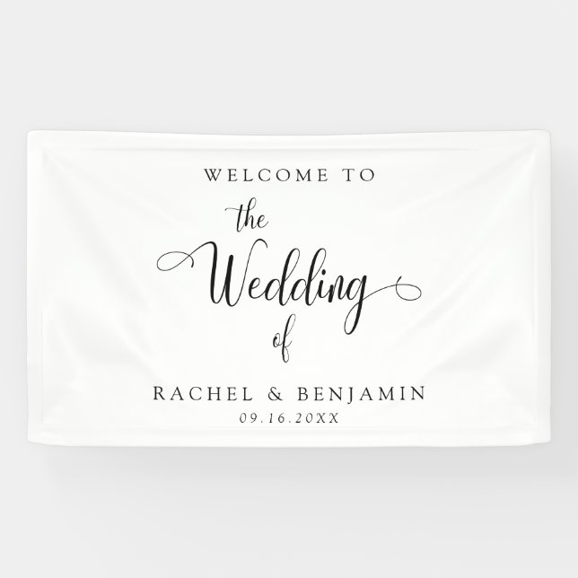 Elegant Minimal Welcome Wedding Fancy Script black Banner (Horizontal)
