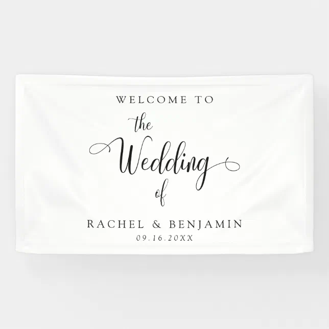 Elegant Minimal Welcome Wedding Fancy Script black Banner | Zazzle