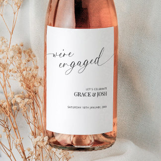 Elegant Minimal We're Engaged Engagement Party Wine Label