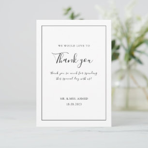Elegant Minimal White Black Frame Muslim Wedding Thank You Card