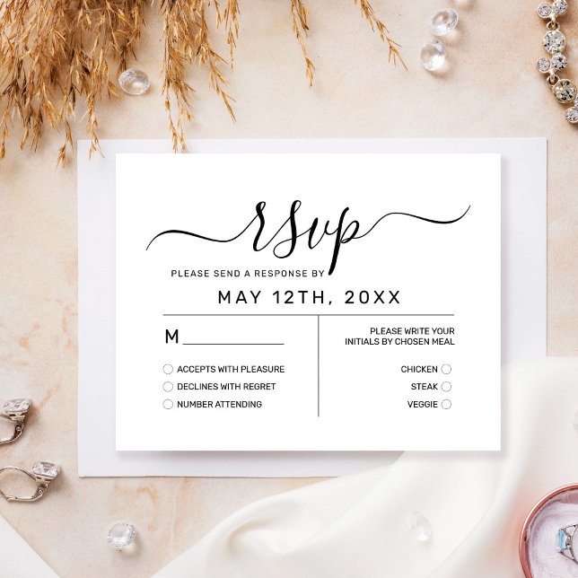 Elegant Minimal White Black Monogram Wedding RSVP  Card (Creator Uploaded)