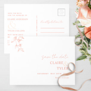 Elegant Minimal White Blush Pink and Peach Wedding Postcard