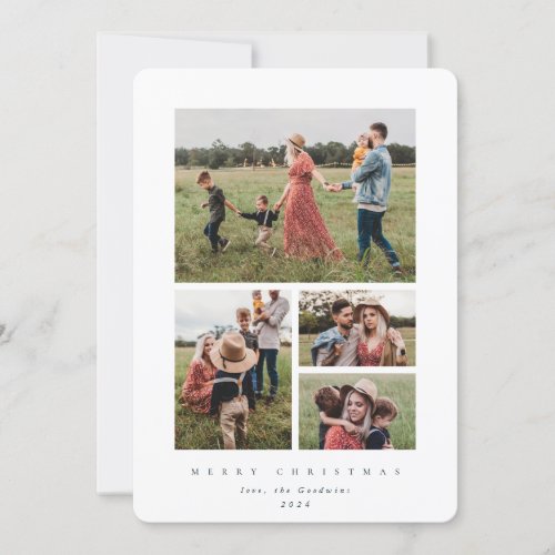 Elegant Minimal White Frame 4 Photo Holiday Card