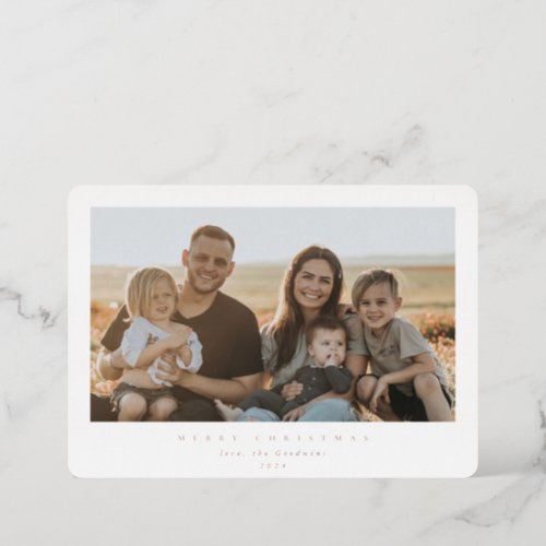 Elegant Minimal White Frame Single Photo Foil Holiday Card