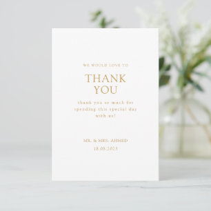 Elegant Minimal White Gold Script Muslim Wedding Thank You Card