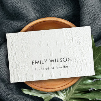 Elegant Minimal White Leather Texture Rustic Business Card by JustJewelryDisplay at Zazzle