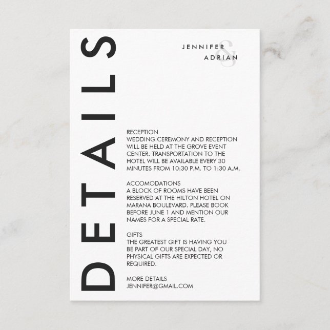 Elegant Minimal White Modern Wedding Enclosure Car Card (Front)