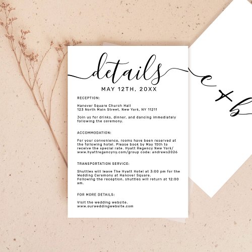 Elegant Minimal White Monogram Wedding Details Enclosure Card