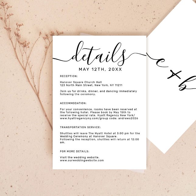 Elegant Minimal White Monogram Wedding Details Enclosure Card (Creator Uploaded)
