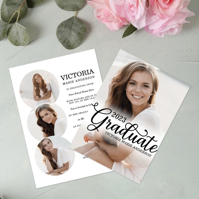 Elegant Minimal White Photo Typography Graduation Invitation (Creator Uploaded)