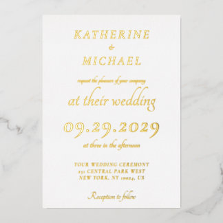 Elegant Minimal White Wedding Gold Foil Invitation