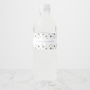 Elegant Minimal Winter Snowflakes Pattern Initials Water Bottle Label
