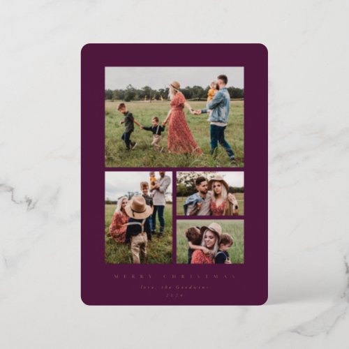 Elegant Minimal Winterberry Frame 4 Photo Foil Holiday Card