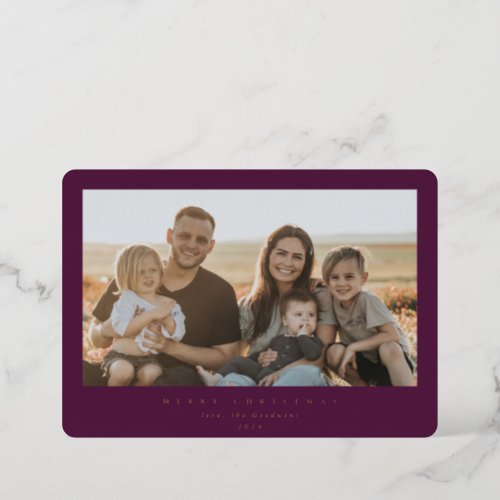 Elegant Minimal Winterberry Frame Single Photo Foil Holiday Card