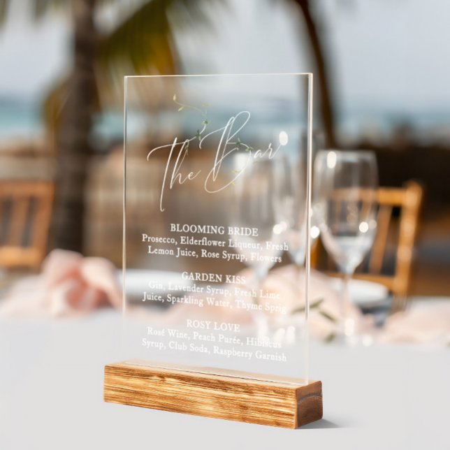 Elegant Minimali Botanical Bridal Shower Bar Menu Acrylic Sign (Elegant Minimali Botanical Bridal Shower Bar Menu Acrylic Sign)