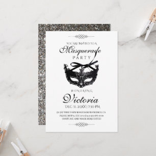Elegant Minimalis Silver Masquerade Party Birthday Invitation