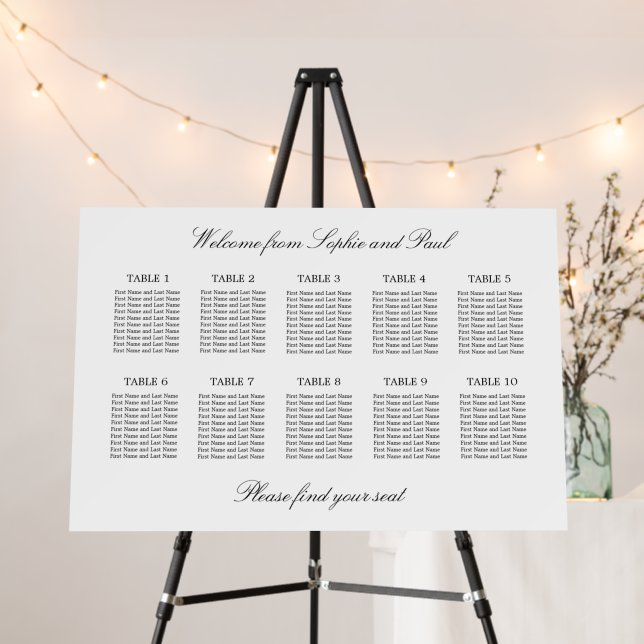 Elegant Minimalist 10 Table Seating Chart Foam Board (In Situ (Stand))