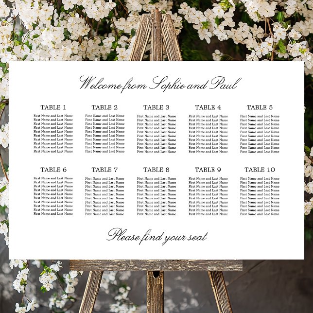 Elegant Minimalist 10 Table Seating Chart Foam Board (Creator Uploaded)