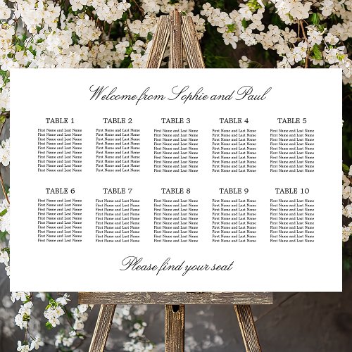 Elegant Minimalist 10 Table Seating Chart Foam Board