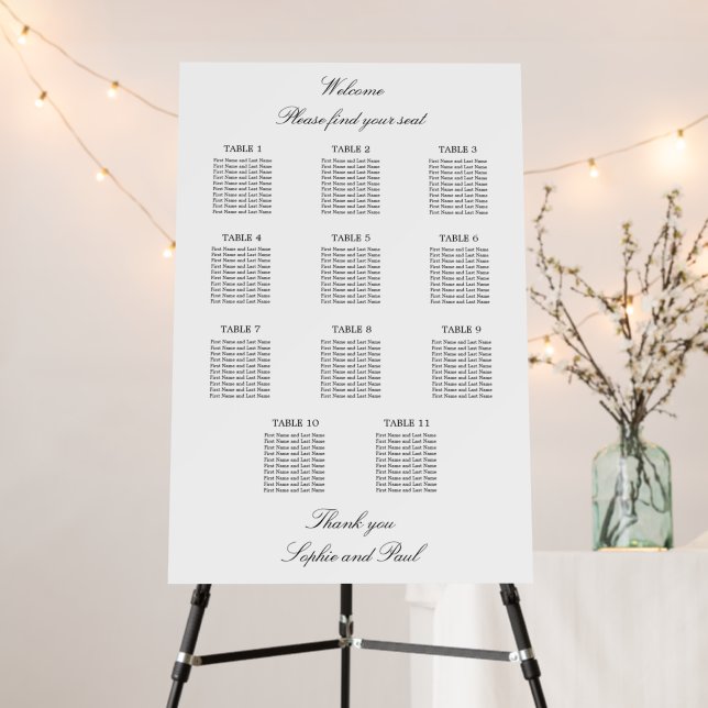 Elegant Minimalist 11 Table Seating Chart Foam Board (In Situ (Stand))