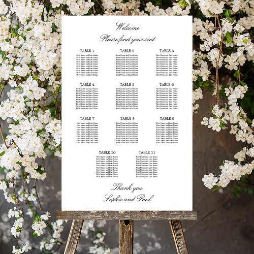 Elegant Minimalist 11 Table Seating Chart Foam Board