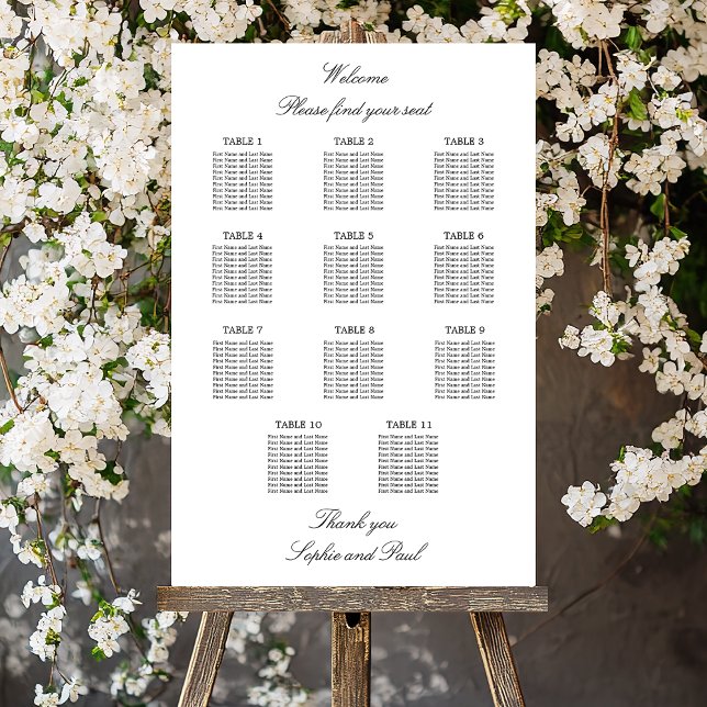 Elegant Minimalist 11 Table Seating Chart Foam Board (Creator Uploaded)