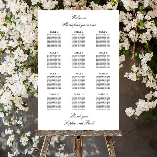 Elegant Minimalist 12 Table Seating Chart Foam Board