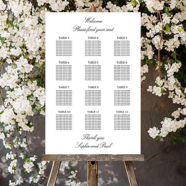Elegant Minimalist 12 Table Seating Chart Foam Board (Creator Uploaded)
