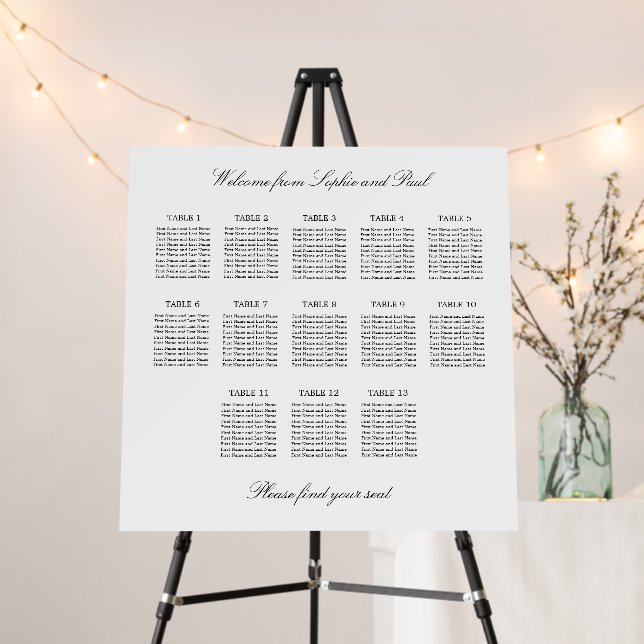 Elegant Minimalist 13 Table Seating Chart Foam Board (In Situ (Stand))