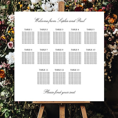 Elegant Minimalist 13 Table Seating Chart Foam Board