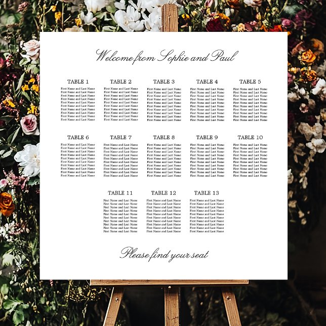 Elegant Minimalist 13 Table Seating Chart Foam Board (Creator Uploaded)