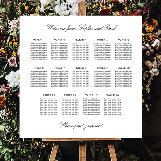 Elegant Minimalist 14 Table Seating Chart Foam Board (Creator Uploaded)