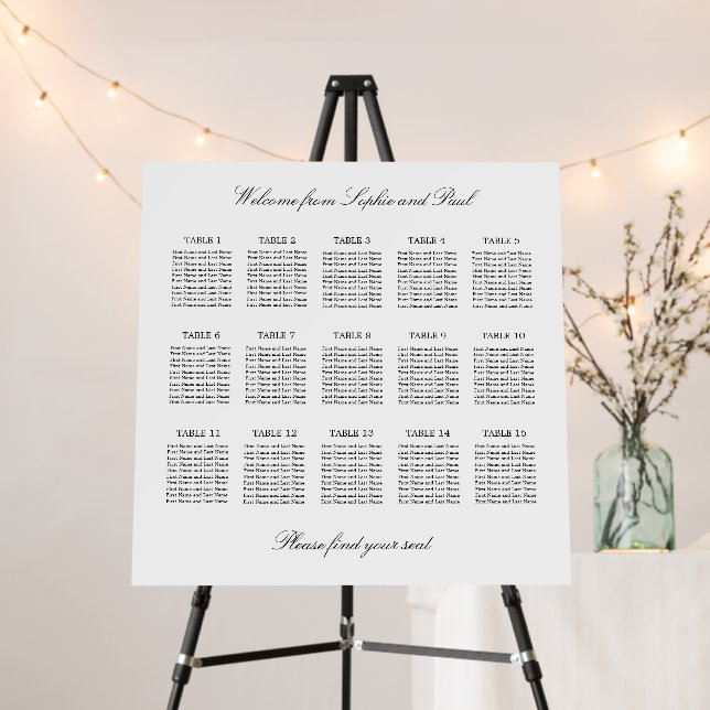 Elegant Minimalist 15 Table Seating Chart Foam Board (In Situ (Stand))