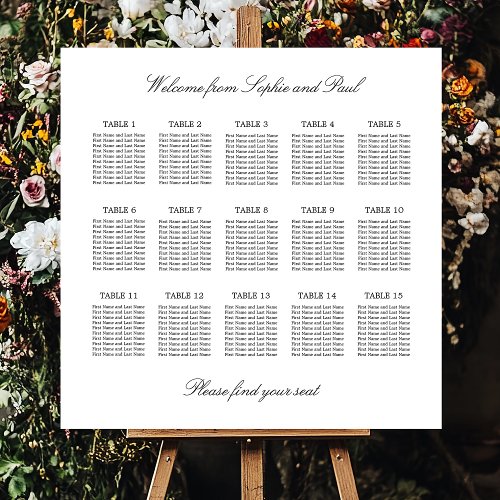 Elegant Minimalist 15 Table Seating Chart Foam Board