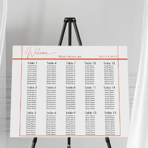 Elegant minimalist 15 tables orange seating chart foam board