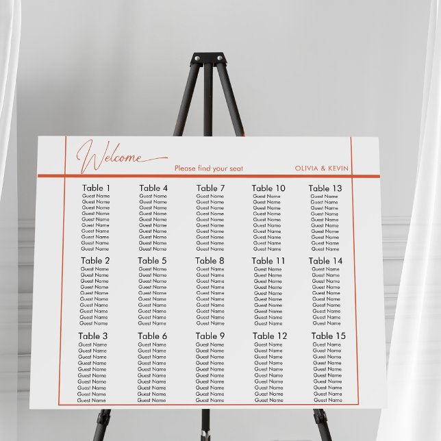 Elegant minimalist 15 tables orange seating chart foam board (Creator Uploaded)