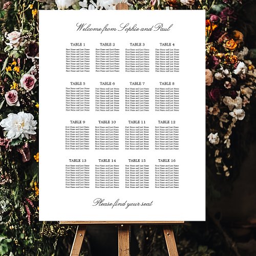 Elegant Minimalist 16 Table Seating Chart Foam Board