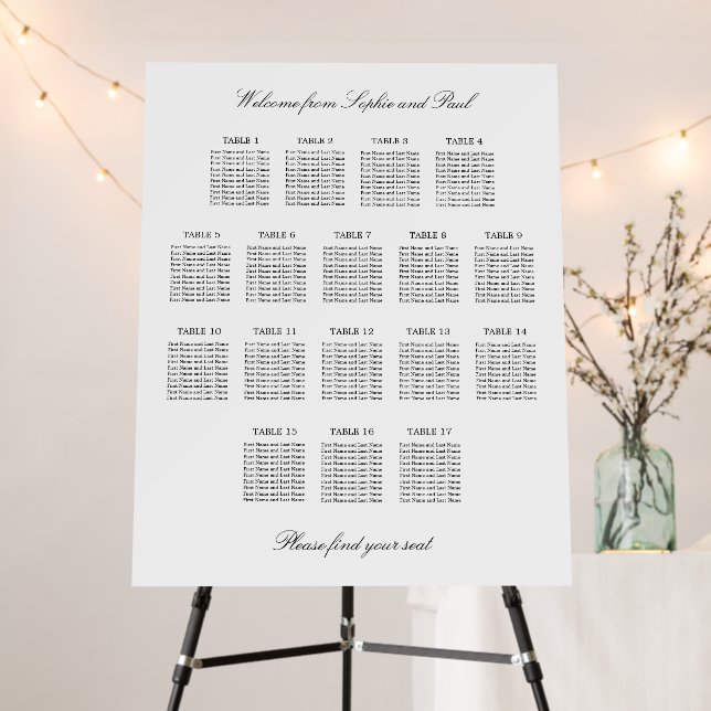 Elegant Minimalist 17 Table Seating Chart Foam Board (In Situ (Stand))