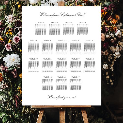 Elegant Minimalist 17 Table Seating Chart Foam Board