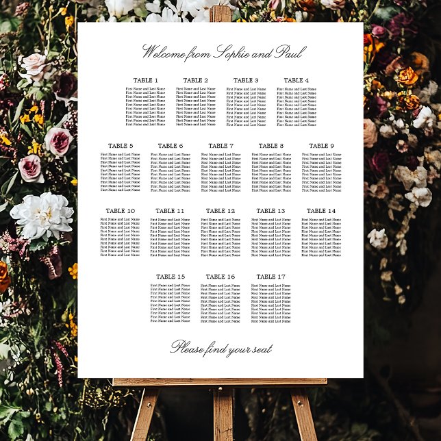 Elegant Minimalist 17 Table Seating Chart Foam Board (Creator Uploaded)
