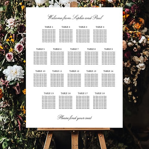 Elegant Minimalist 18 Table Seating Chart Foam Board