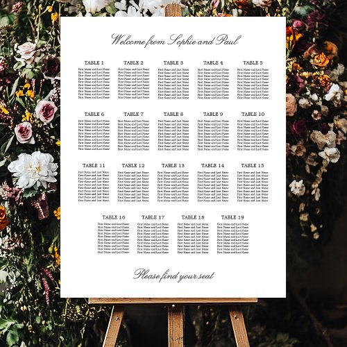 Elegant Minimalist 19 Table Seating Chart Foam Board