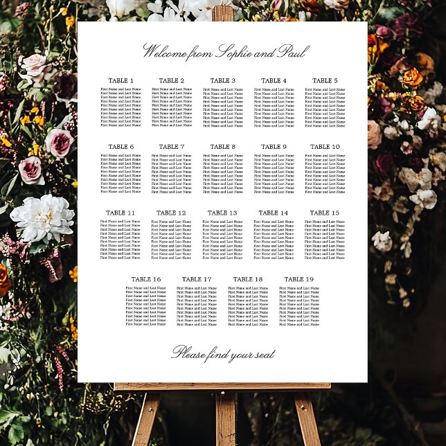 Elegant Minimalist 19 Table Seating Chart Foam Board (Creator Uploaded)