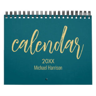 Elegant Minimalist 2026 Calendar – teal & Gold